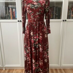 April Cornell jersey Burgundy Floral Maxi Dress